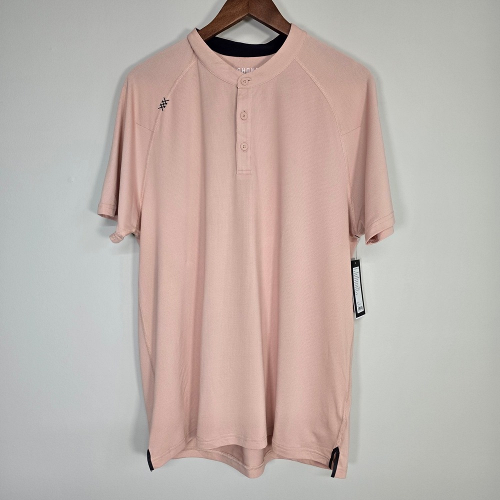 Rhone Delta Pique Henley Mens Large Pink Short Sleeve Performance Sporty